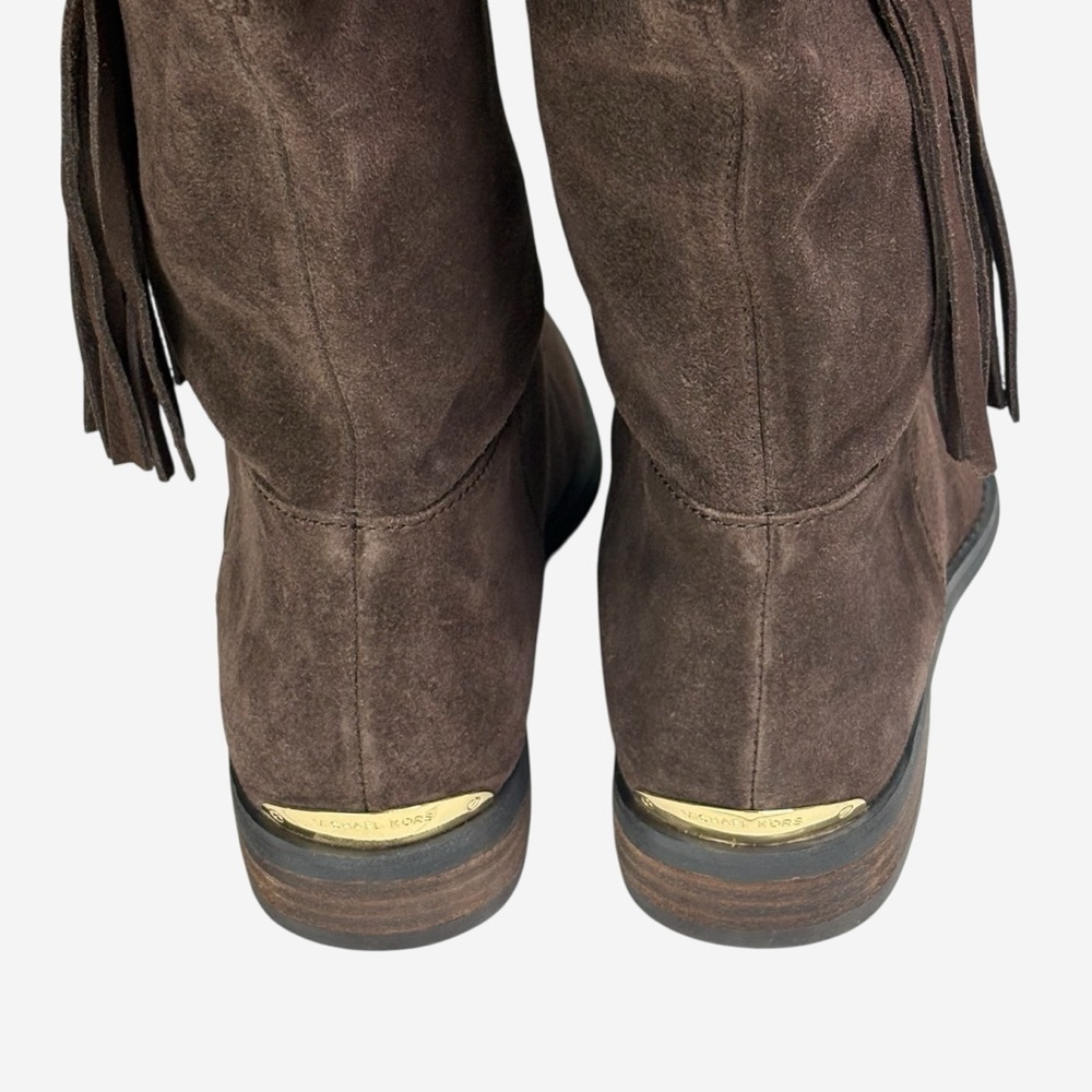 Michael Kors Rhea Brown Suede Fringe Mid-Calf Bootie Boots 7.5M - Picture 7 of 10
